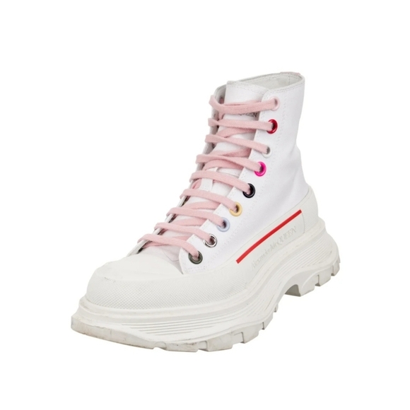 W/BOX - Alexander McQueen Canvas Sneaker High Tops Pink and White  sz 36EU - Picture 2 of 5